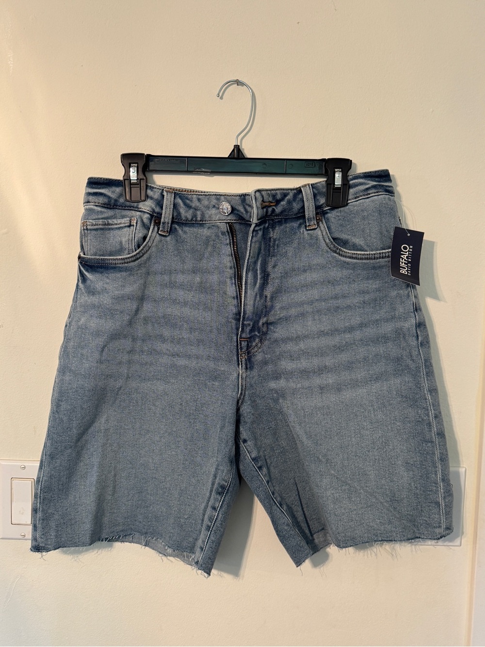 Buffalo David Bitton Light Blue Denim Bermuda Shorts with Raw Hem